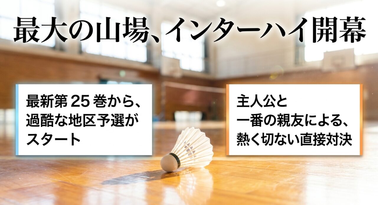 最新第25巻からスタートしたインターハイ地区予選と、主人公と親友の熱く切ない直接対決を知らせるスライド
