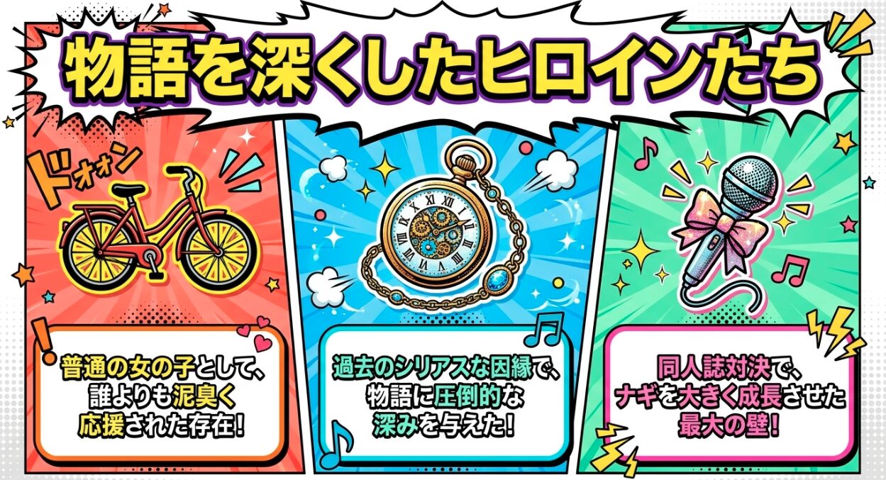 西沢歩、天王洲アテネ、水蓮寺ルカなどハヤテのごとくの物語を深くしたヒロインたちのスライド