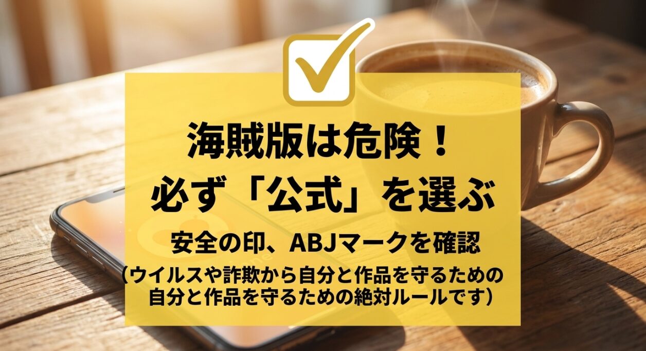 違法な海賊版サイトの危険性と安全の印であるABJマークの確認
