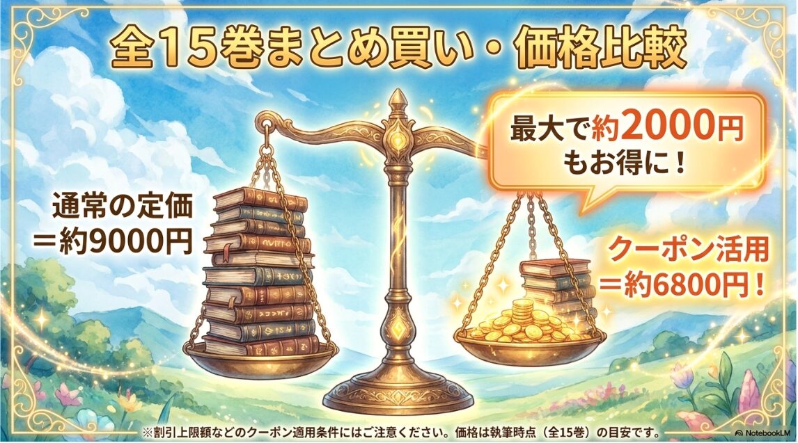 通常の定価とクーポン活用時の全15巻まとめ買い・価格比較