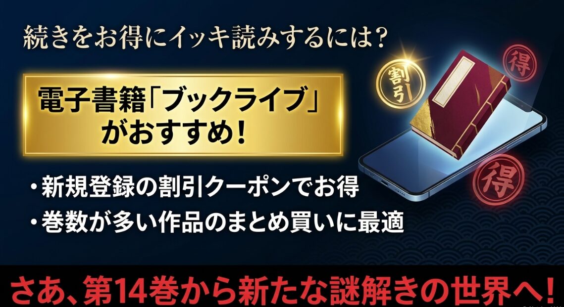 ブックライブで虚構推理の試し読みやクーポンを確認する方法を紹介するスライド