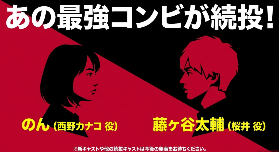 幸せカナコの殺し屋生活2のキャスト 西野カナコ役のん、桜井役藤ヶ谷太輔が続投