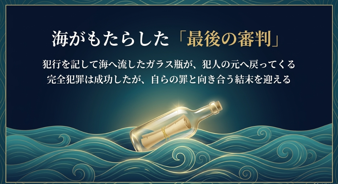 海がもたらした最後の審判。完全犯罪は成功したが、犯行を記したガラス瓶が自らの元へ戻ってくる結末