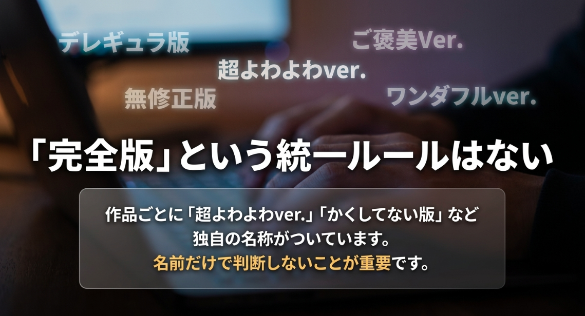 規制解除アニメの名称には統一ルールがなく、デレギュラ版やご褒美Verなど独自の名称がついていることの解説
