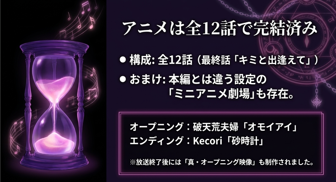 アニメ全12話の構成とオープニング・エンディング楽曲の情報