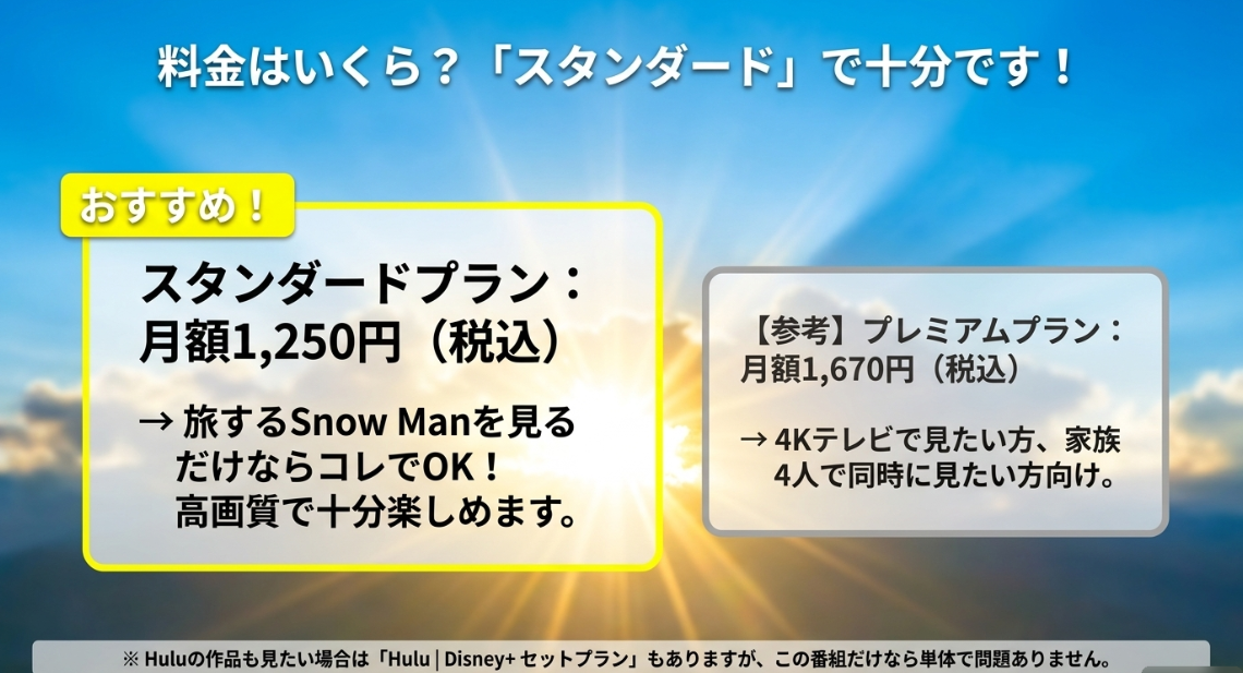 旅するSnow Manを見るならディズニープラスの月額1250円のスタンダードプランで十分であることを解説